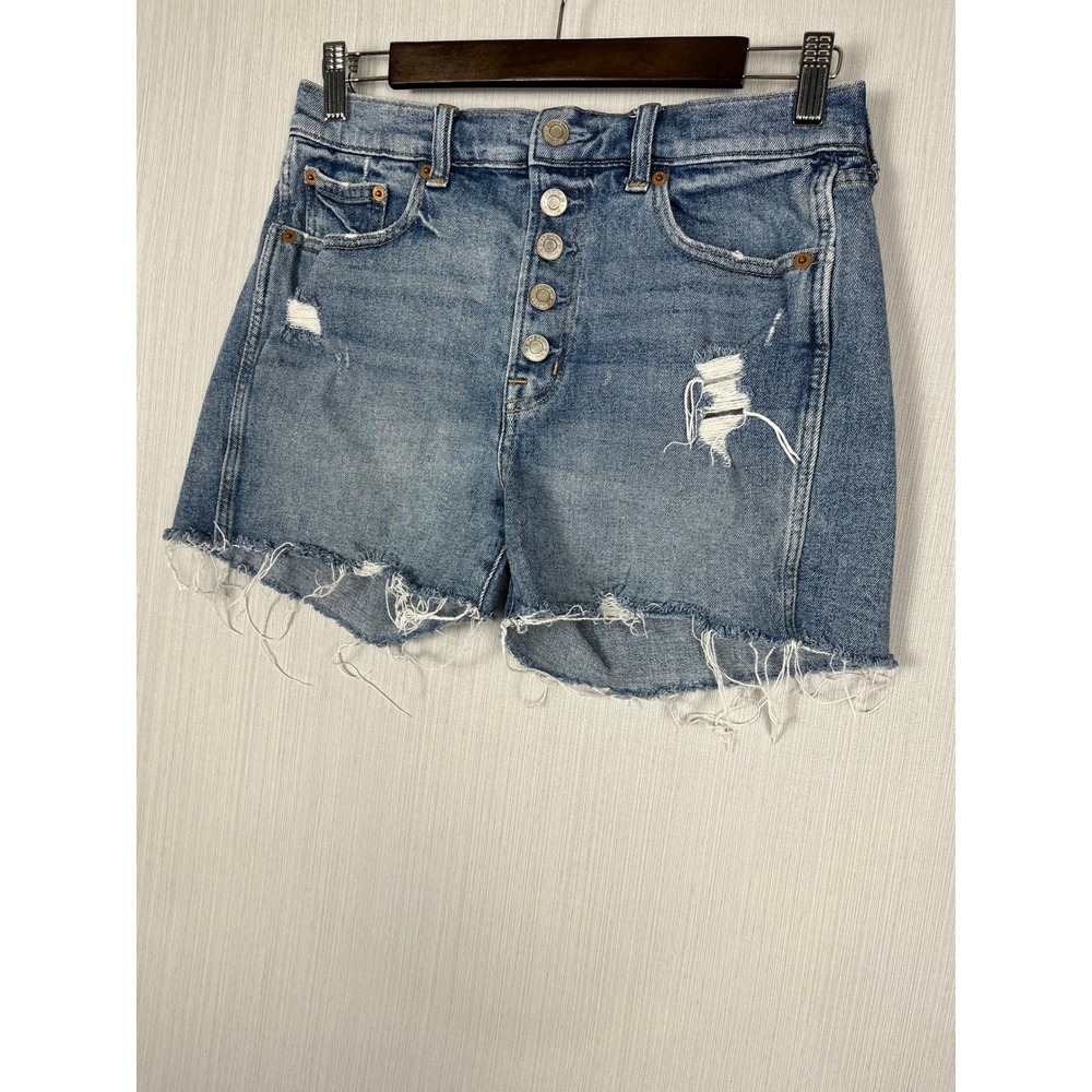 Gap Denim Shorts Womens 4/27 Blue High Rise Distressed Button Fly Raw Hem 3.5 In